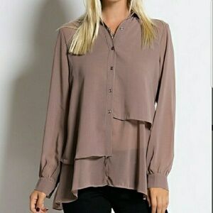 Taupe sheer long sleeve boxed blouse size small